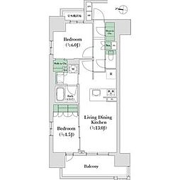 オープンレジデンシアTHE MID MARK 8階2LDKの間取り