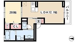 セジュール庄内 1階1LDKの間取り