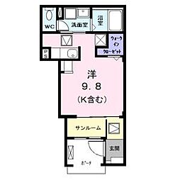 アスセーナ　並木 1階ワンルームの間取り
