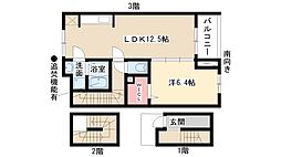 モデッサ芳野Ｓ 3階1LDKの間取り
