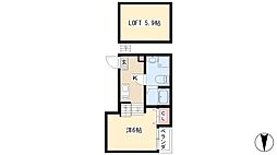 グランドゥール 1階1Kの間取り