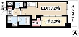 S-RESIDENCE烏森aureate(オリート) 8階1LDKの間取り