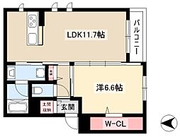 エスパシオ中村公園 1階1LDKの間取り