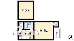 オークヴィラ本陣 1Kの間取図画像