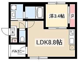ハーモニーテラス開平町 2階1LDKの間取り