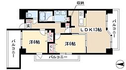 ヴィラエーデル大須 2LDKの間取図画像