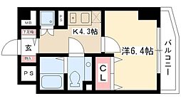 アールコーヴ押切 1Kの間取図画像