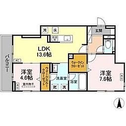 セレスティア草薙町 2LDKの間取図画像