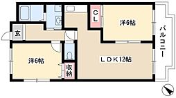 リヴィエール日比津 2LDKの間取図画像