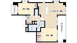 プレサンス東別院リバーシア 2LDKの間取図画像