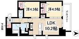 プレサンスロジェ名古屋久屋大通公園 2LDKの間取図画像