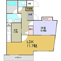 ラッフル千代田 1LDKの間取図画像