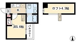 CRASTINE高畑 1Kの間取図画像