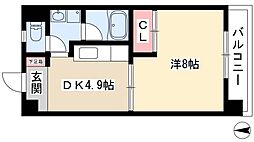 ヴィラ大宮 1DKの間取図画像