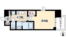 エステムコート名古屋栄プレシャス 1Kの間取図画像