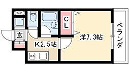 プロシード太閤通 1Kの間取図画像