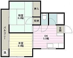 リバティハイツ 2階2DKの間取り