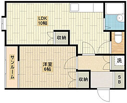 リエスふじみ野北野 2階1LDKの間取り