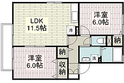 オークヒルズ弐番館 2LDKの間取図画像