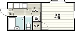 リヴレーヌ壱番館 1Kの間取図画像