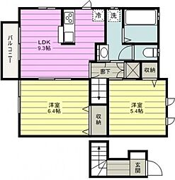 ディアコートふじみ野C 2DKの間取図画像