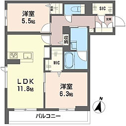 バエル 2LDKの間取図画像