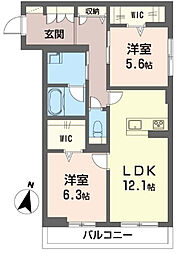 バエル 2LDKの間取図画像