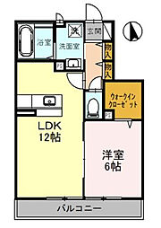 ヴィルヌーブ 1LDKの間取図画像