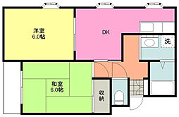 山崎ハイツ 2DKの間取図画像