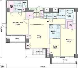 クラスけやき通り 11階2LDKの間取り