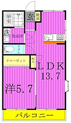 つくばエクスプレス 六町駅 徒歩10分の賃貸マンション 2階1LDKの間取り