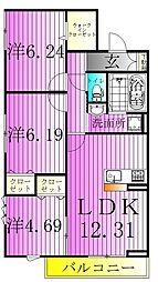 メゾンボヌール 3階3LDKの間取り