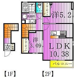 東武伊勢崎線 竹ノ塚駅 徒歩24分の賃貸アパート 2階2LDKの間取り