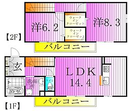 ディアコート本木 2階2LDKの間取り