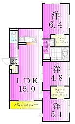 ルリアン保木間 1階3LDKの間取り