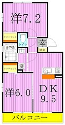 クレール3 1階2DKの間取り