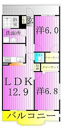 メトロステージ一ツ家 1階2LDKの間取り
