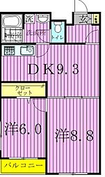 ソフィアガーデン 2階2DKの間取り