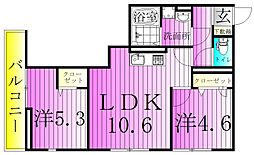 グラナーデ六町II 2階2LDKの間取り