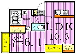 グランクオール西綾瀬 1階1LDKの間取り