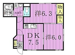 メゾンTOKI 1階2DKの間取り