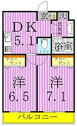サンリット江北 2階2DKの間取り