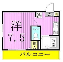 EMIXIA 2階ワンルームの間取り