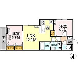 セレスティア興野 2階2LDKの間取り