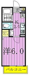 AJ六町 1階1Kの間取り