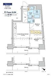 プラウドフラット日本橋大伝馬町 10階2LDKの間取り