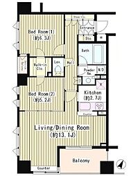 コクヨーレ日本橋 10階2LDKの間取り