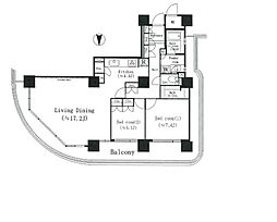 リバーポイントタワー 23階2LDKの間取り