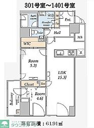THE MAYFAIR 11階2LDKの間取り