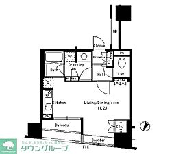 パークアクシス日本橋ステージ 9階ワンルームの間取り